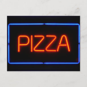 Cartão Postal Sinal de Neon Azul e Vermelho PIZZA