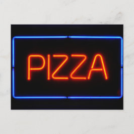 Cartão Postal Sinal de Neon Azul e Vermelho PIZZA