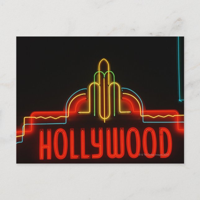 Cartão Postal Sinal de neon de Hollywood, Los Angeles, Califórni (Frente)