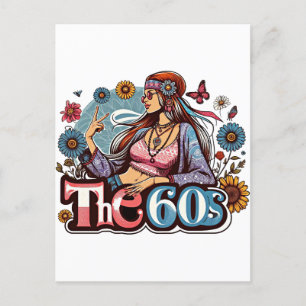 Cartão Postal Sinal de paz da menina Hippie pintinho de 1960