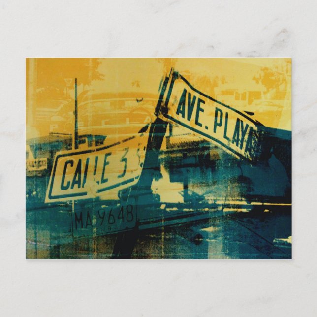 Cartão Postal Sinal de rua verde e amarelo (Frente)