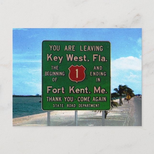 Cartão Postal Sinal de Trânsito Saindo de Key West, Flórida Vint (Frente)