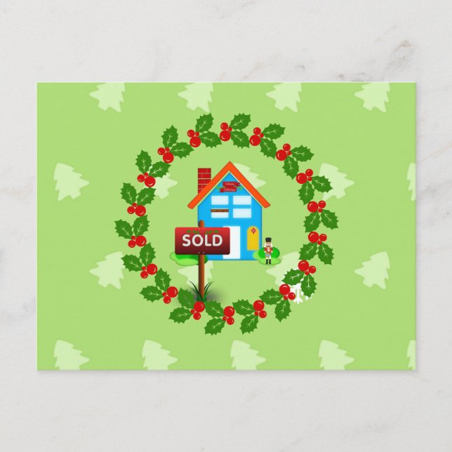 Cartão Postal Sinal de venda, design de Natal festivo do Realtor (Frente)