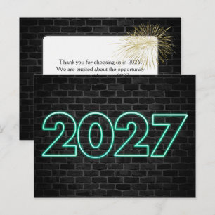 Cartão Postal Sinal Neon Ano Novo 2026 Obrigado
