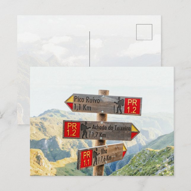 Cartão Postal Sinalização do Trilho Madeira Pico Ruivo Caminhada (Frente/Verso)