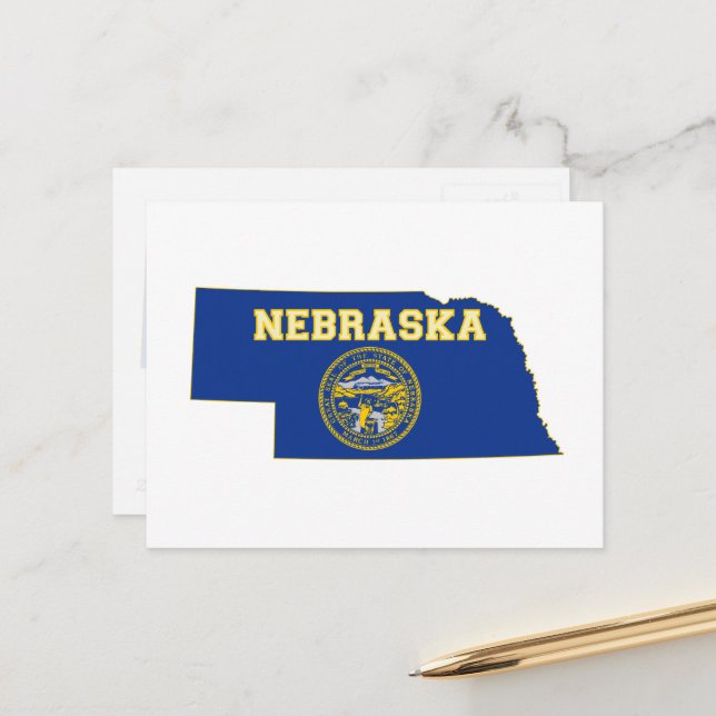 Cartão Postal Sinalizador e Mapa do Estado do Nebraska (Frente/Verso In Situ)