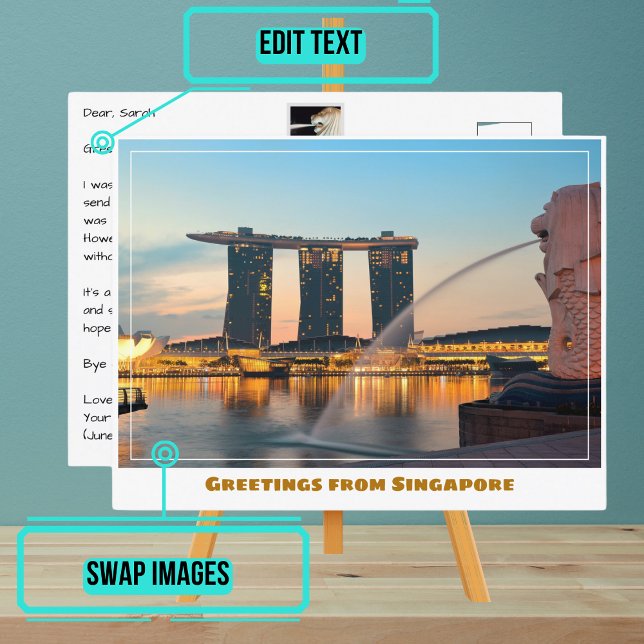 Cartão Postal Singapura apresentando a cidade e a marina Bay mod (Please enjoy our postcard and see the others in the collection.)