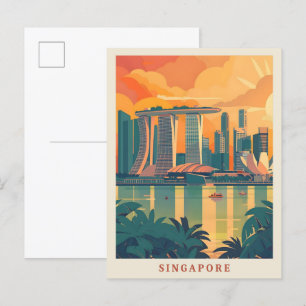 Cartão Postal Singapura Art Elegante Viagens vintage