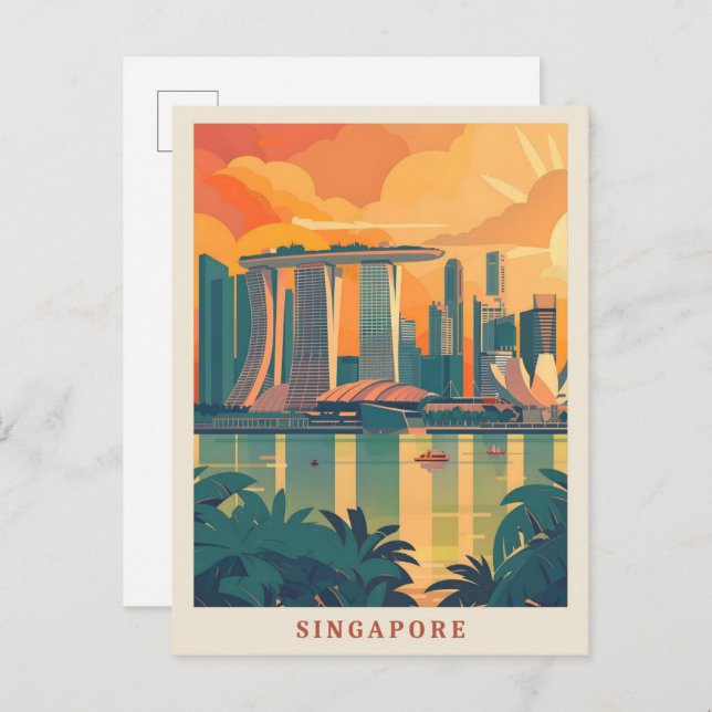 Cartão Postal Singapura Art Elegante Viagens vintage (Frente/Verso)