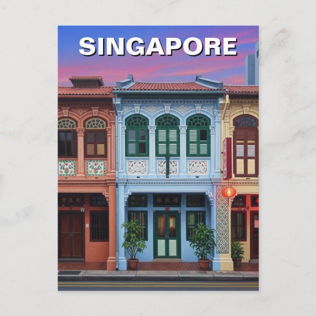 Cartão Postal Singapura - Shophouses Viagem (Frente)