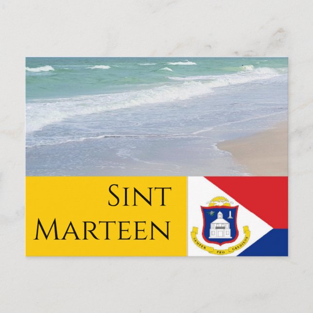 Cartão Postal Sint Marten Rua Martin bandeira e praias (Frente)