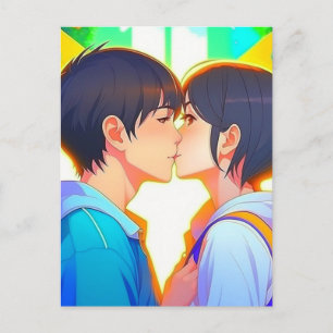 Cartão Postal Sinto Sua Falta Beijo de Anime
