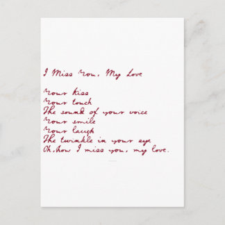 Cartão Postal Sinto Sua Falta, Meu Poema De Amor