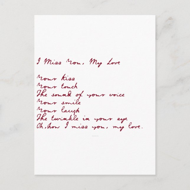 Cartão Postal Sinto Sua Falta, Meu Poema De Amor (Frente)