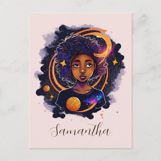 Cartão Postal Sistema Solar Afro Mulher (Frente)