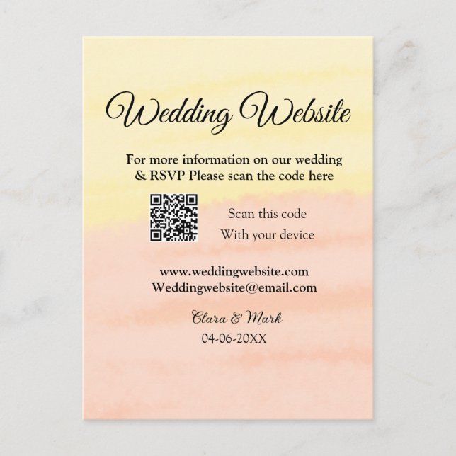 Cartão Postal site de casamento adicionar código QR scan adicion (Frente)