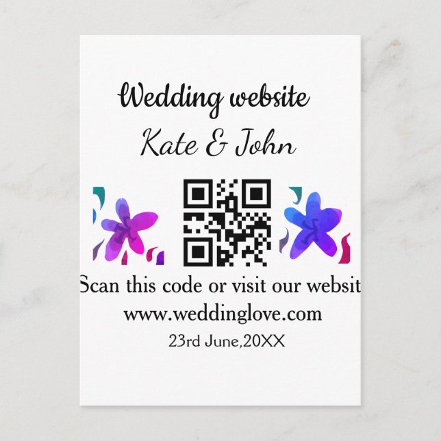 Cartão Postal Site de casamento mínimo simples Q R código adicio (Frente)