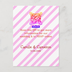 Cartão Postal SITE DE CASAMENTO QR rosa nome data riscado modern
