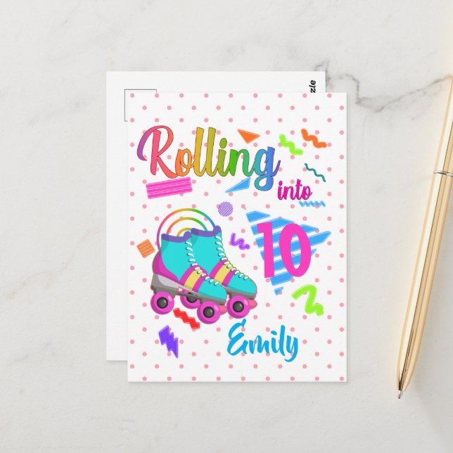 Cartão Postal Skate Aniversário Rolando Para Uma Garota De Anive (Frente/Verso In Situ)