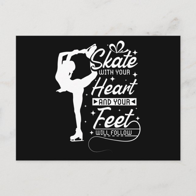Cartão Postal Skate Com Seu Coração, patinação no gelo (Frente)