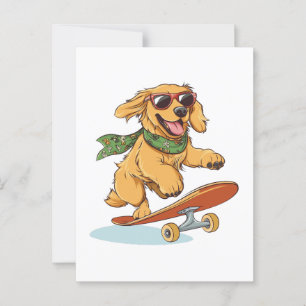 Cartão Postal Skate De Cachorro De Retriever De ouro