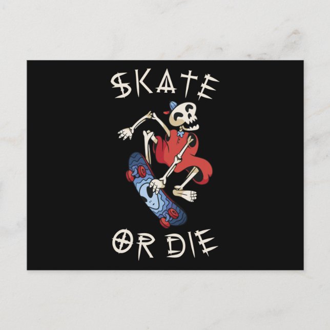 Cartão Postal Skate or die Grim Reaper Skeleton Skateboarder (Frente)