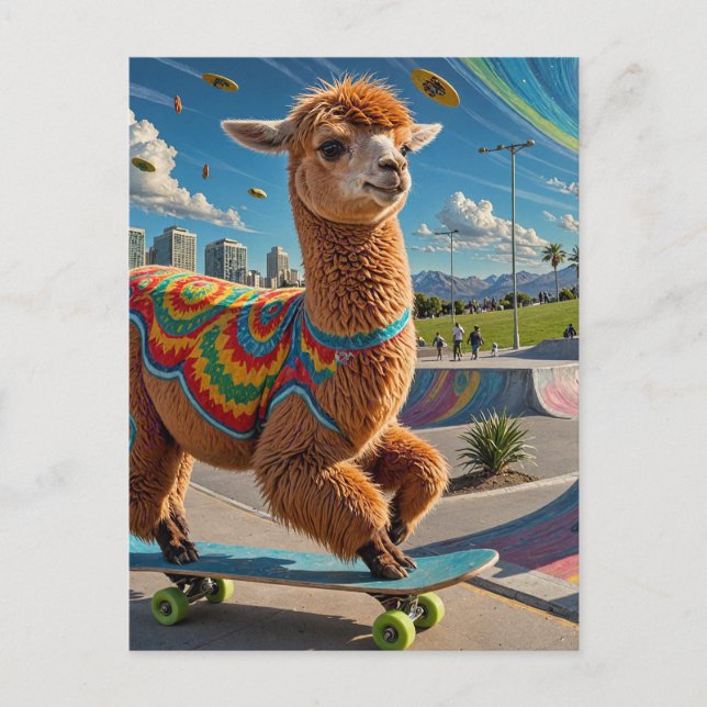 Cartão Postal Skateboard Alpaca Adorável (Frente)