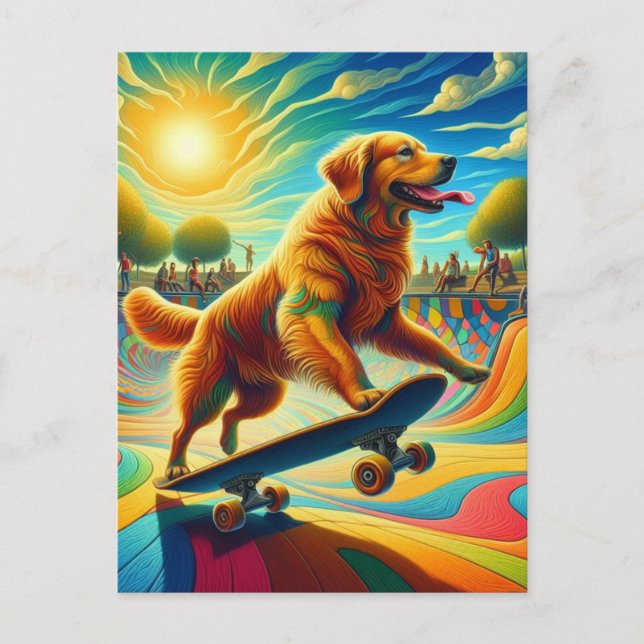 Cartão Postal Skateboard para ouro Retriever (Frente)