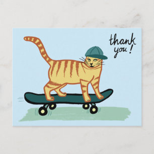 Cartão Postal Skateboard Tabby Cat OBRIGADO