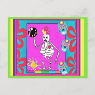 Cartão Postal Skeleton Artist, Dia dos Mortos, Arte