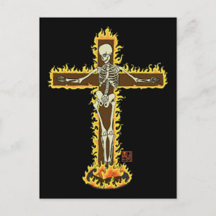 Cartão Postal Skeleton Burning na Tatuagem do Dia das Bruxas atr