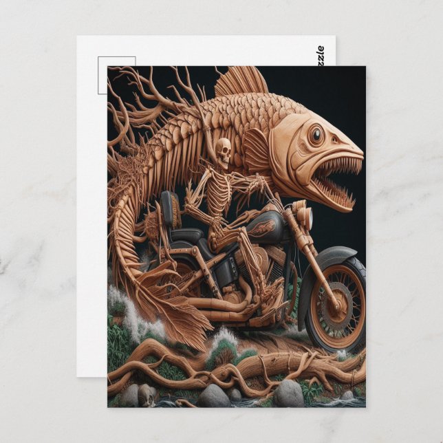 Cartão Postal skeleton cavalgou sua bicicleta de helicóptero par (Frente/Verso)