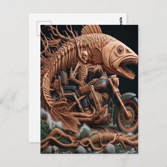 Cartão Postal skeleton cavalgou sua bicicleta de helicóptero par (Frente/Verso)