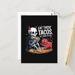 Cartão Postal Skeleton Divertimento Coma esses Tacos e Pet Aquel