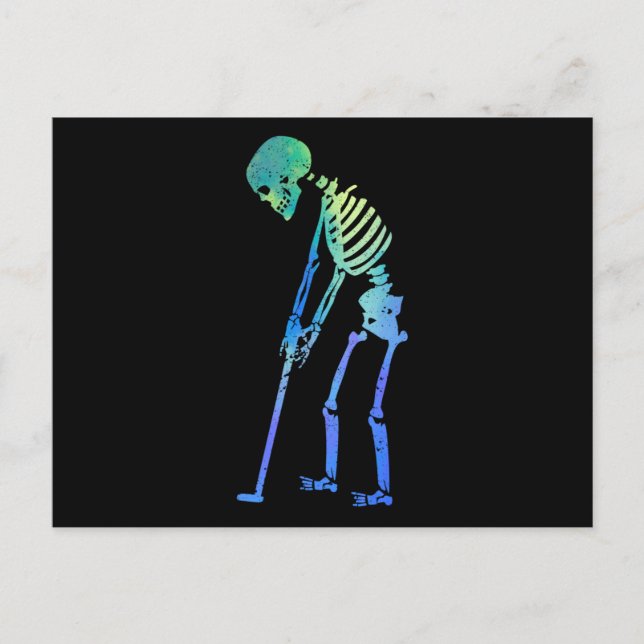 Cartão Postal Skeleton Golfer Dia de as Bruxas engraçado Golf Es (Frente)