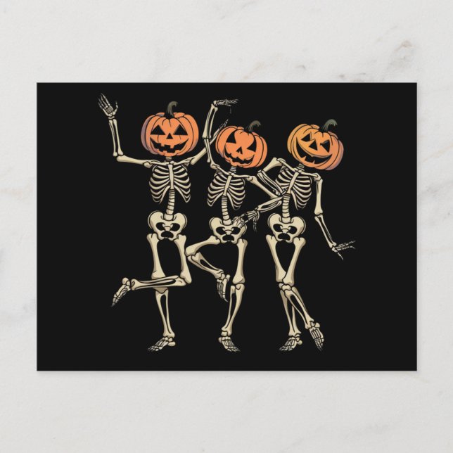 Cartão Postal Skeleton Halloween Pumpkin Cai Fall Spooky (Frente)