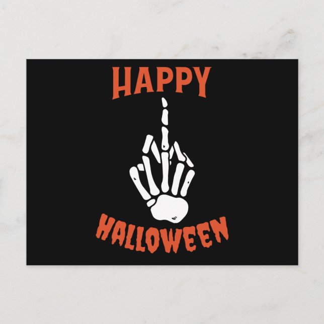 Cartão Postal Skeleton Middle Finger Happy Halloween (Frente)