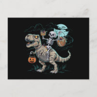 Skeleton Riding Dinossaur T rex Halloween Popkin