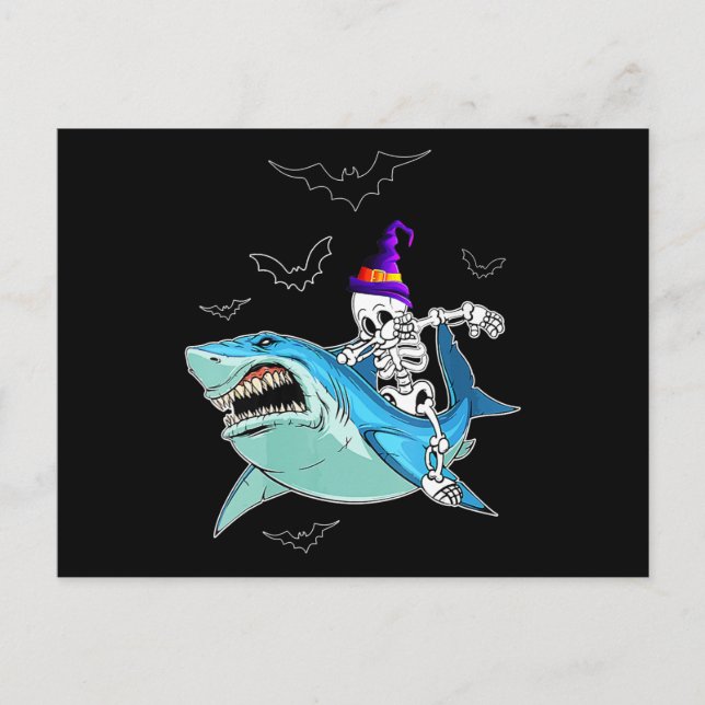 Cartão Postal Skeleton Riding Shark Engraçado - Presente maluco  (Frente)