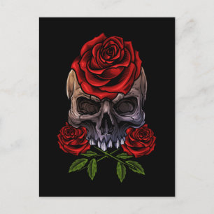 Cartão Postal Skeleton Rosas do crânio Morte Floral Romântica