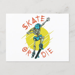 Cartão Postal Skeleton Skateboarder