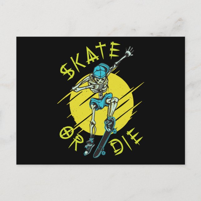 Cartão Postal Skeleton Skateboarder skate ou die (Frente)