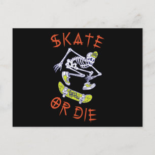 Cartão Postal Skeleton Skateboarder skate ou die