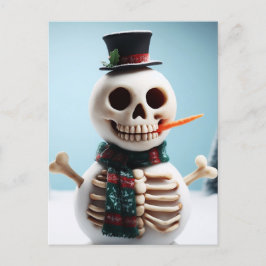 Cartão Postal Skeleton Snow Man with Carrot and Scarf