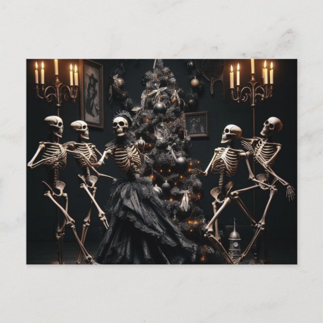 Cartão Postal Skeletons dança em torno da árvore de Natal (Frente)