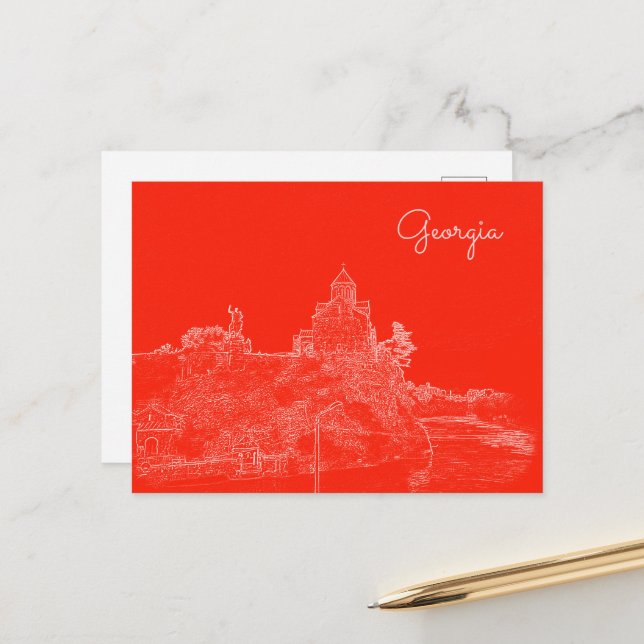 Cartão Postal Sketch da Arquitetura Cityscape da Tbilisi Georgia (Frente/Verso In Situ)