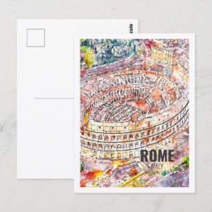 Cartão Postal Sketch da Roma Itália Famous Viagem Watercolor