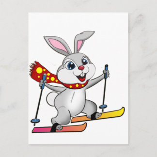 Cartão Postal Ski Bunny - Cartoon engraçado e bonito