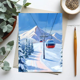 Cartão Postal Ski Lift | Snow Mountain Gondola Watercolor