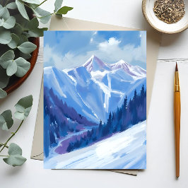 Cartão Postal Ski Mountain | Blue Watercolor Mountain Range